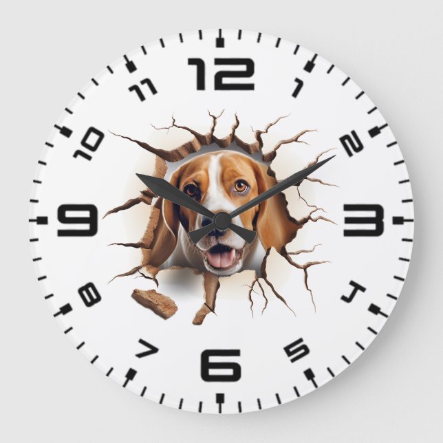 Grande Horloge Ronde Trou fissuré Beagle 3D (Recto)