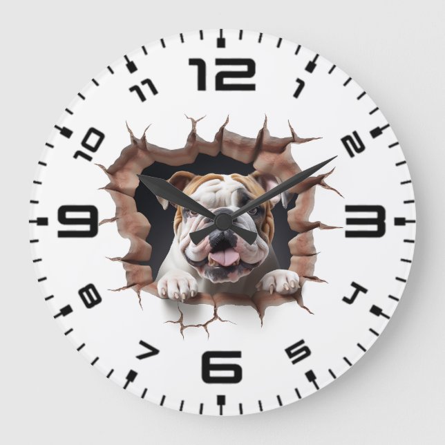 Grande Horloge Ronde Trou fissuré de Bulldog 3D (Recto)
