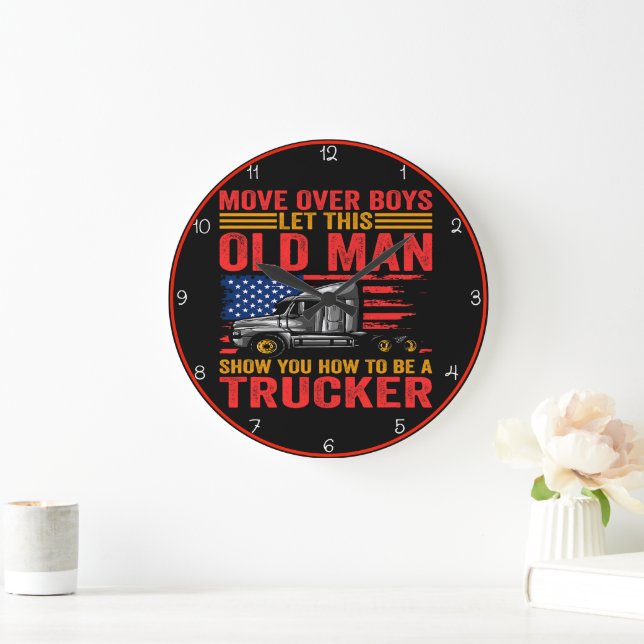 Grande Horloge Ronde Truckers Move America : Arrière - plan du drapeau (Maison)