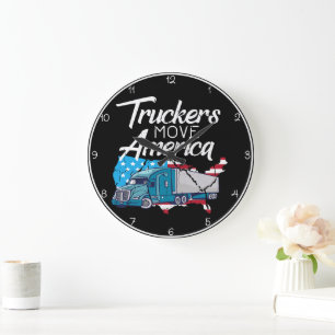 Grande Horloge Ronde Truckers Move America : Drapeau Silhouette