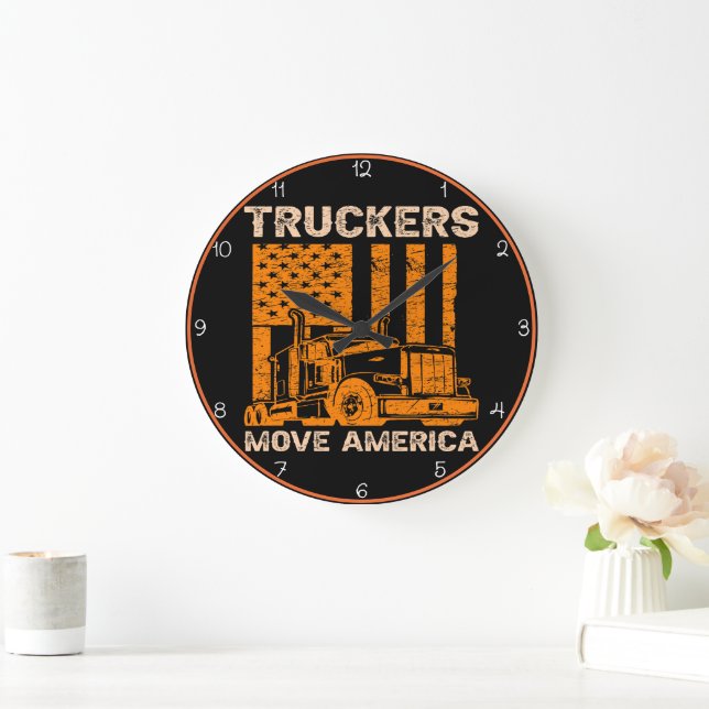 Grande Horloge Ronde Truckers Move America : Orange Pride (Maison)