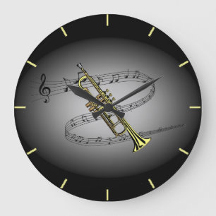 Grande Horloge Ronde Trumpet échelle musicale ~ Noir ~ Arrière - plan g