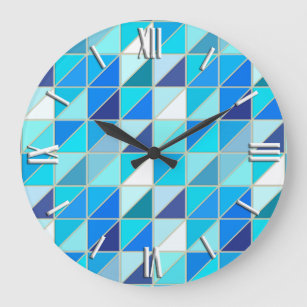 Grande Horloge Ronde Tuiles de mosaïque - nuances de bleu et de blanc