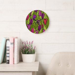 Grande Horloge Ronde Tulipes