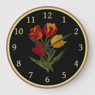 Grande Horloge Ronde Tulipes primitives uniques 003 ~ Art botanique ~