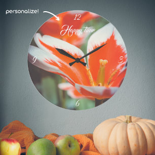 Grande Horloge Ronde Tulipes rouges