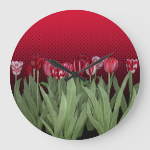 Grande Horloge Ronde Tulipes rouges sur dégradé