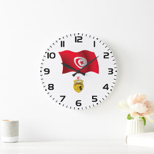 Grande Horloge Ronde Tunisie Drapeau et armoiries patriotique tunisienn