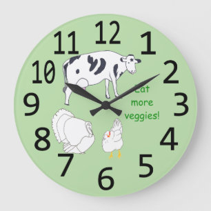 Grande Horloge Ronde Turkey Cow Chicken Eat more Veggies Wall Clocks