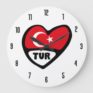 Grande Horloge Ronde Turquie Code pays TUR Drapeau Coeur