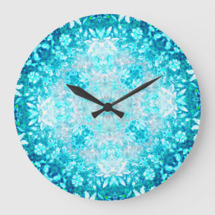 Grande Horloge Ronde Turquoise Aqua Blue Floral
