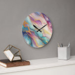 Grande Horloge Ronde Turquoise Aqua Blue violet rose or marbre Motif<br><div class="desc">Ajoutez un peu d'élégance et de raffinement à votre mur avec cette horloge murale étonnante avec un motif turquoise, aqua, bleu, violet, rose et or couleur marbre ondulée. Cette horloge murale est faite d'acrylique de haute qualité qui est durable, léger et facile à accrocher. Vous pouvez choisir parmi différentes tailles...</div>