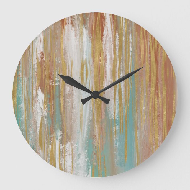 Grande Horloge Ronde Turquoise, blanc, rouge ocre et or Abstrait (Recto)