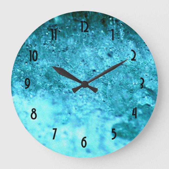 Grande Horloge Ronde Turquoise Bleu Abstrait Texture (Recto)