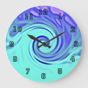 Grande Horloge Ronde Turquoise Blue Abstract