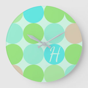 Grande Horloge Ronde Turquoise Blue, Apple Green et Light Coral Circles