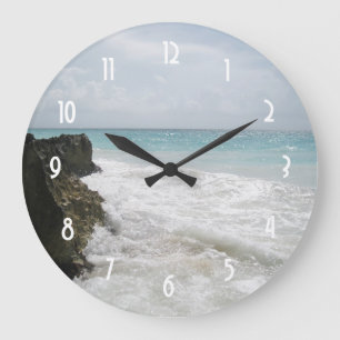 Grande Horloge Ronde Turquoise Blue Ocean with Foamy Waves Seascape