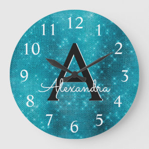 Grande Horloge Ronde Turquoise Blue Sparkle