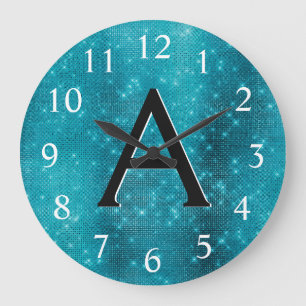 Grande Horloge Ronde Turquoise Blue Sparkle