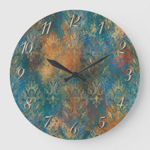Grande Horloge Ronde Turquoise Cooper Patina