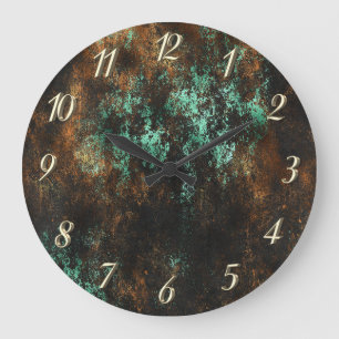Grande Horloge Ronde Turquoise Cooper Patina Metallic