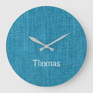 Grande Horloge Ronde Turquoise Denim Jeans Fabric