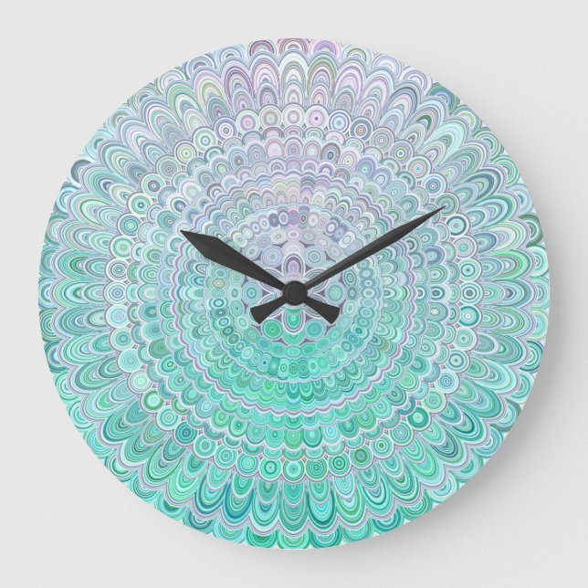 Grande Horloge Ronde Turquoise Fleur de glace Mandala (Recto)
