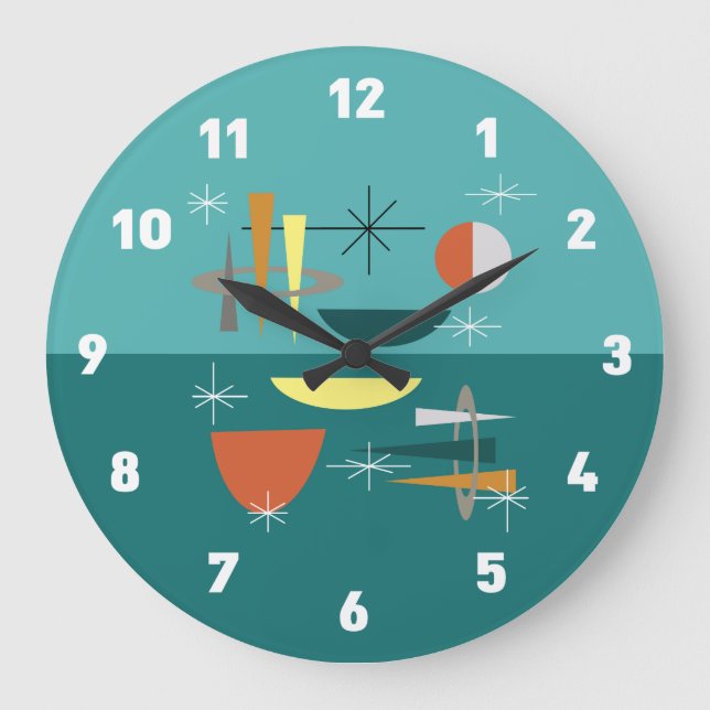 Grande Horloge Ronde Turquoise Moderne Du Milieu Du Siècle (Recto)