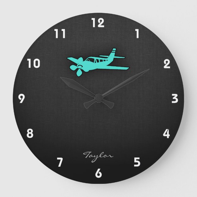Grande Horloge Ronde Turquoise ; Petit avion de vert bleu (Recto)
