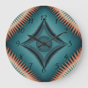 Grande Horloge Ronde Turquoise Sunburst de Navajo Peach