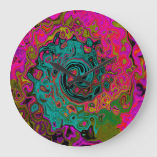 Grande Horloge Ronde Turquoise Trippeyant Abstrait Rétro Tourbillon Liq