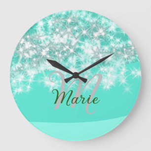 Grande Horloge Ronde Turquoise turquoise agate aqua monogramme ajouter