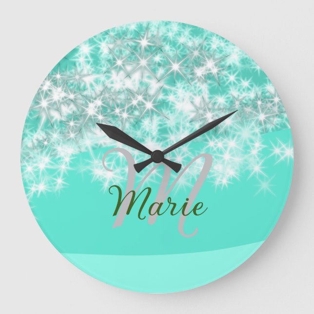 Grande Horloge Ronde Turquoise turquoise agate aqua monogramme ajouter  (Recto)