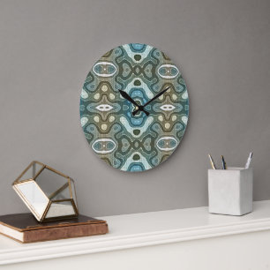 Grande Horloge Ronde Turquoise Turquoise bleu gris Brown Hip Bohemian A