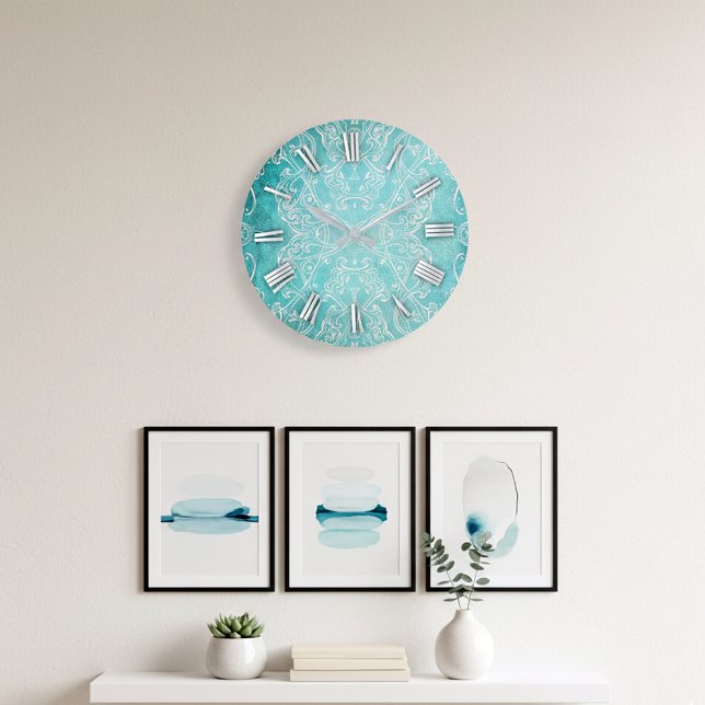 Grande Horloge Ronde Turquoise Turquoise Classique Baroque Élégant  (Créateur téléchargé)