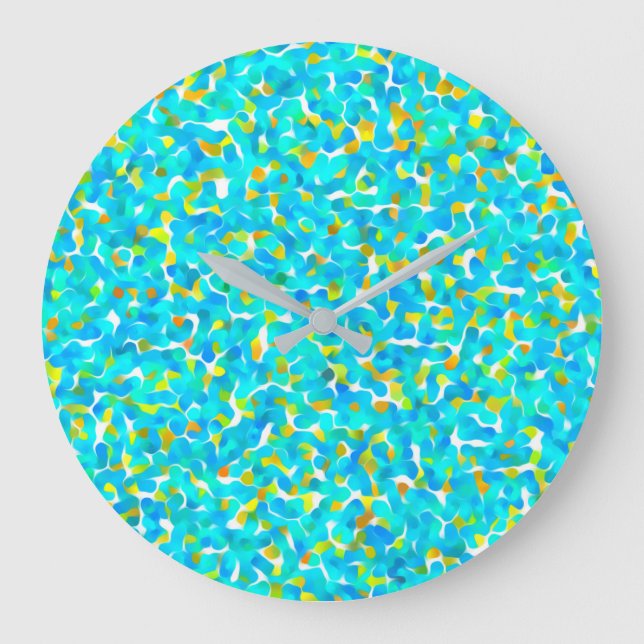 Grande Horloge Ronde Turquoise Vert Bleu Jaune Abstrait Motif (Recto)