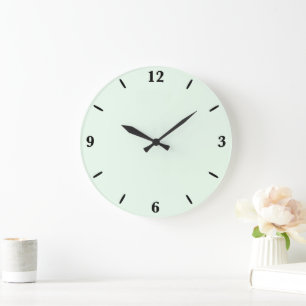 Grande Horloge Ronde Turquoise Vert Doux Pale Blanc Pastel Couleur Soli