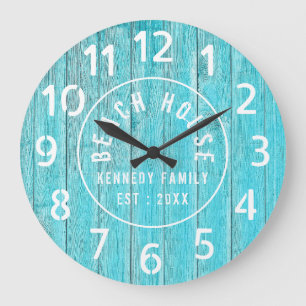 Grande Horloge Ronde Turquoise Wood Beach