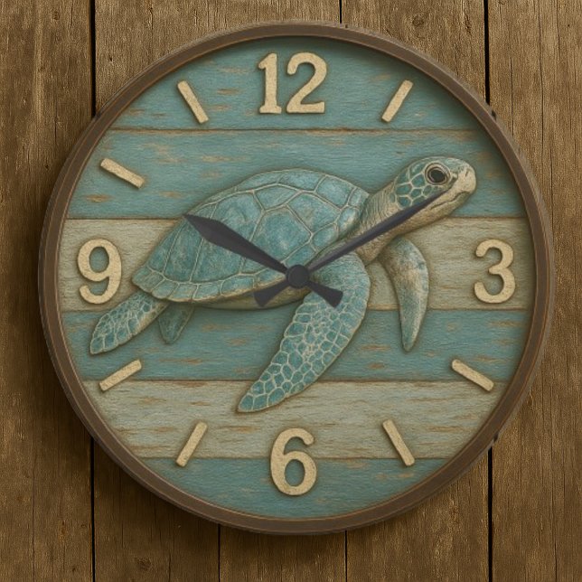 Grande Horloge Ronde Turtle sea decor rustic coastal marine life (Créateur téléchargé)