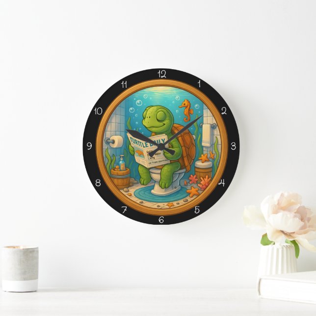 Grande Horloge Ronde Turtle sur la lecture des toilettes (Maison)
