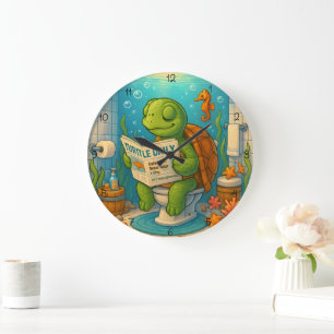 Grande Horloge Ronde Turtle sur la lecture des toilettes