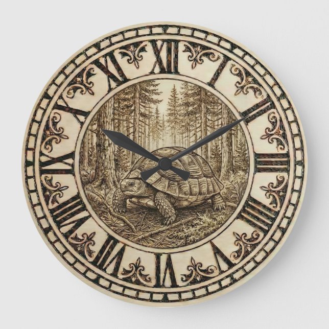 Grande Horloge Ronde Turtle Wooden Wall Clock  (Recto)