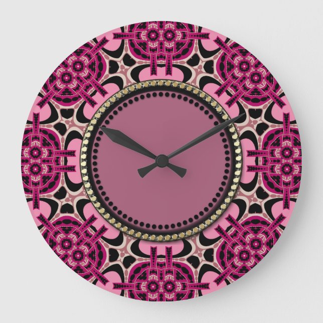 Grande Horloge Ronde Twin Lights Hot Rose Geometric Art Wall Clock (Recto)