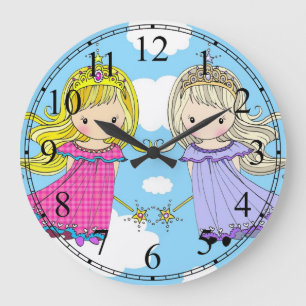 Grande Horloge Ronde Twin Princesses Little Girls