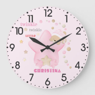 Grande Horloge Ronde Twinkle Twinkle Star Baby Girl Teddy Bear