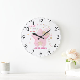 Grande Horloge Ronde Twinkle Twinkle Star Baby Girl Teddy Bear L