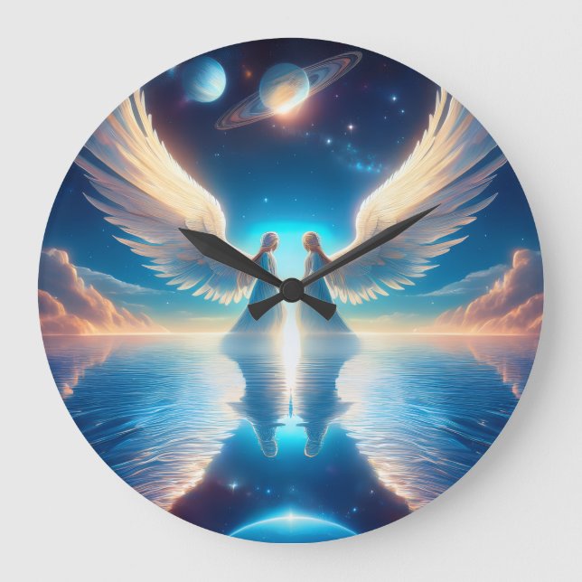 Grande Horloge Ronde Two Angels with Large Wings Facing Each Other on a (Recto)