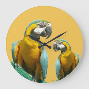 Grande Horloge Ronde Two Cute Parrots Round Wall Clock