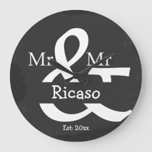 Grande Horloge Ronde Two Groom M. et M. Personalized Faux Chalkboard