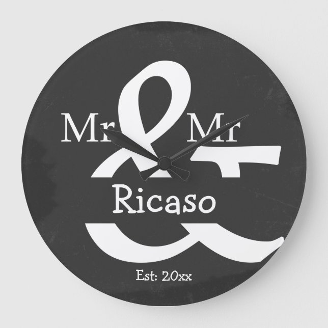Grande Horloge Ronde Two Groom M. et M. Personalized Faux Chalkboard (Recto)